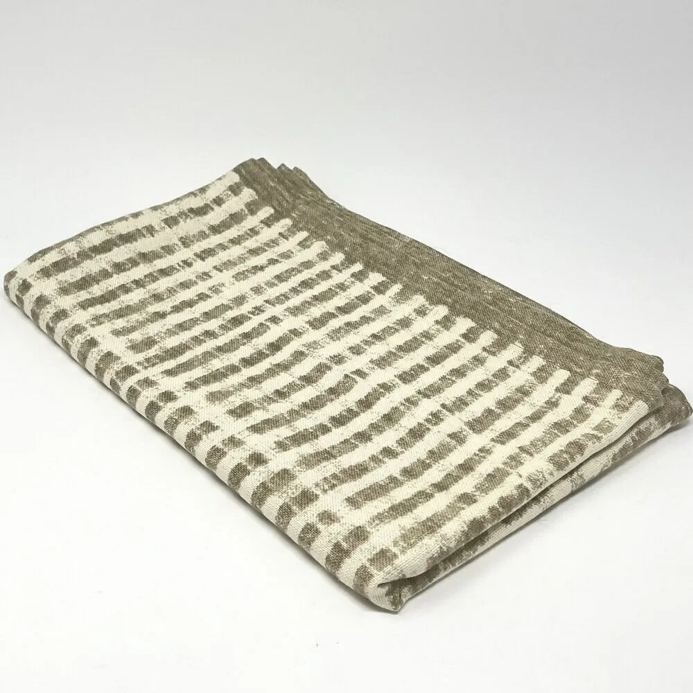 William Sonoma Painted Stripe Table Runner 16x108” Cotton Linen Beige Tan Brown